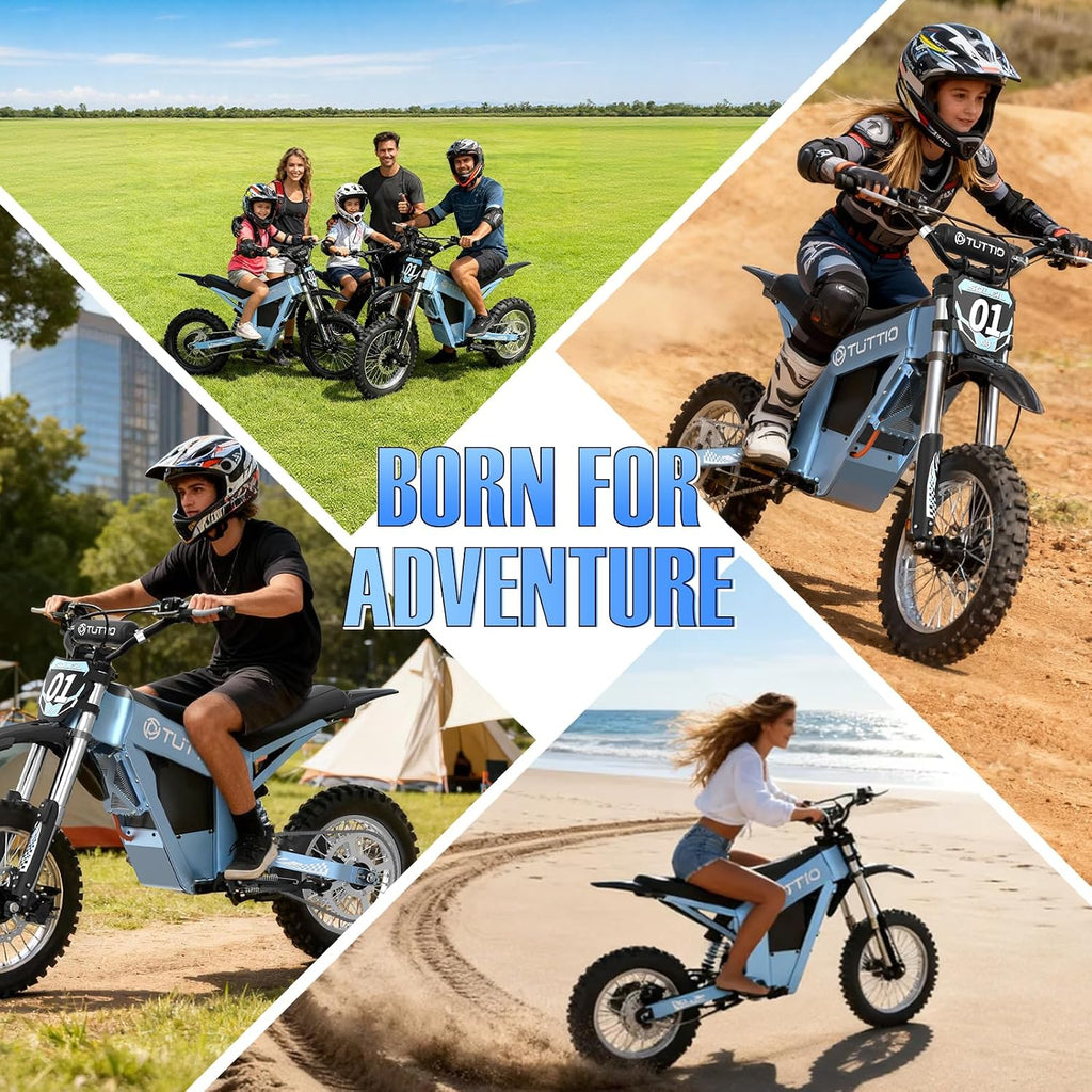 Tuttio Soleil01-GB E-Dirt-Bike - Peak 3000W 37MPH 200NM Electric-Bike with 48V 21Ah Battery, 14'/12' Fat Tire Electric Motocycle with Dual Suspension, Off-Road Ebike for Adults-Teens (USA Warehouse)