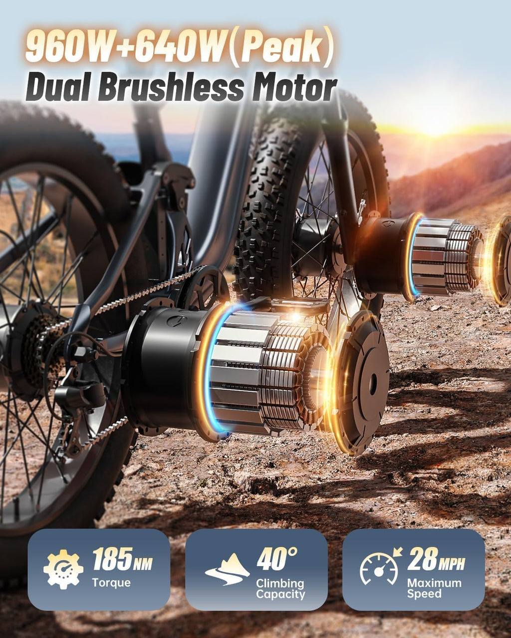 PUCKIPUPPY Dual Motor Electric Bike for Adults 1600W, 48V 20AH Battery with Torque Sensor, Full Suspension, 26' Fat Tire, 28MPH, 80 Mile Range, 8 Speed Mountain Electric Bicycle Golden Retriever Pro