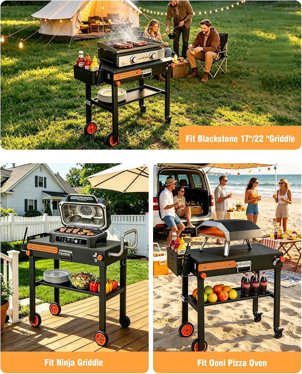 Blackstone Table for 17' or 22' Griddle, Heavy Duty 450 LBS Outdoor Grill Table, Foldable Portable Grill Cart, 20s Quick Setup, Anti-Wobble, Ideal for Backyard, Camping, Tailgating, with Cover