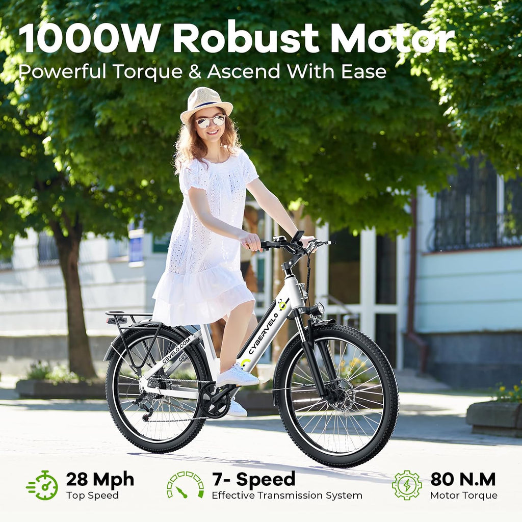YorkE 26' Electric Bike for Adult,1000W Peak, up 80 Miles Removable Battery Ebike,Adult Electric Bicycles for All Terrain,Men Women E Bike, 7-Speed