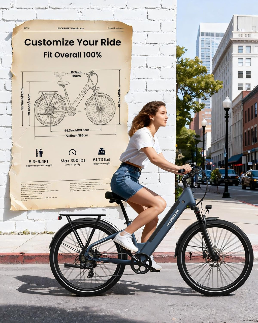 PUCKIPUPPY Parcel+Battery, Electric Bike for Adults 960W, 80Miles 28MPH Commuting Adult Electric Bicycles, 48V15AH Removable Battery Electric Mountain Bike, 7-Speed & LCD Display