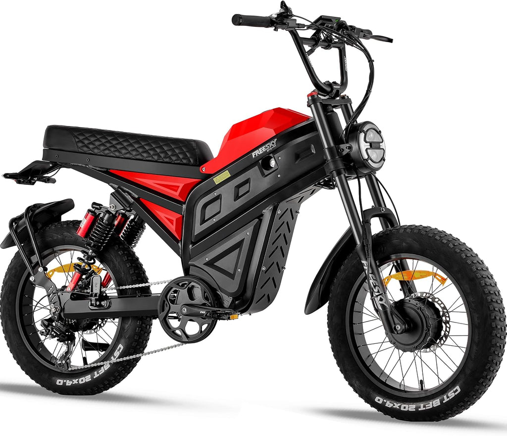 FREESKY 4000W Dual Motor Electric Dirt Bike for Adult,2880WH 60AH Battery Up to 40MPH & 200Mile Long Range Moped Ebike,20' Fat Tires All Terrain Mountain E bike,Full Suspension AWD Electric Motorcycle