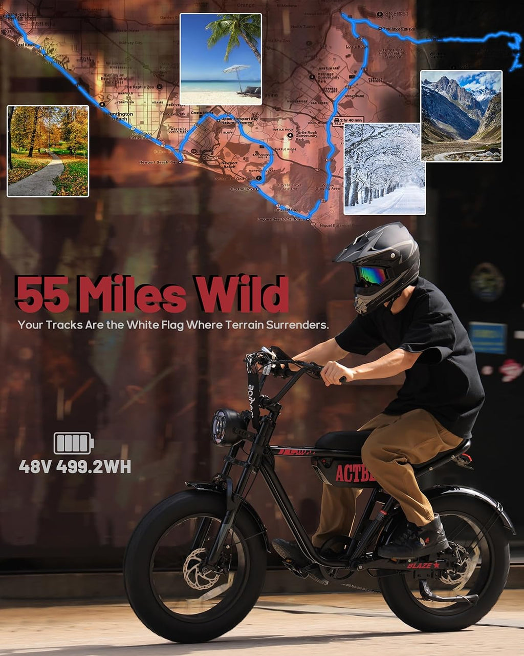 ACTBEST 16'/20'/26' Fat Tire Electric Bike for Adults/Teens, 1200W/1500W Peak Motor, 25MPH/28MPH & 55-75 Miles Long Range, Full Suspension All-Terrain eBike for Mountain,Snow,Sand