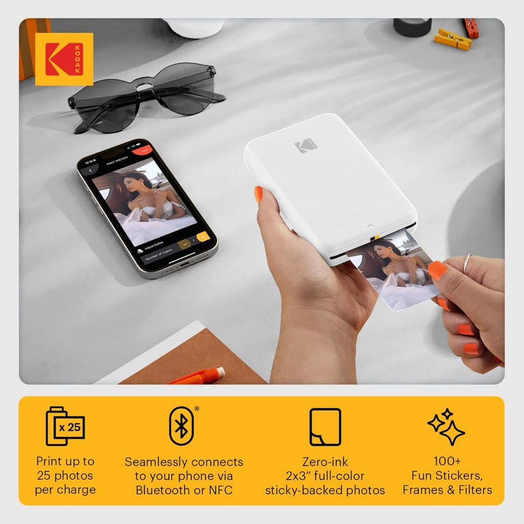 KODAK Step Printer Wireless Mobile Photo Printer with Zink Zero Ink Technology & Kodak App for iOS & Android (White) Gift Bundle
