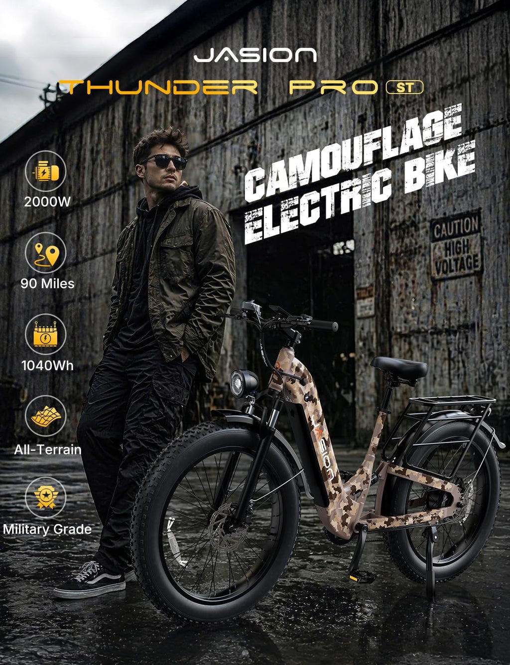 Jasion Thunder/PRO/ST Electric Bike,2000W/1800W Peak Ebikes for Adults,26''Fat Tire Best Ebike for Men,90/80 Miles with 1040Wh/864Wh Battery,35/30+MPH Max Speed Bicycles,500/400LB Capacity