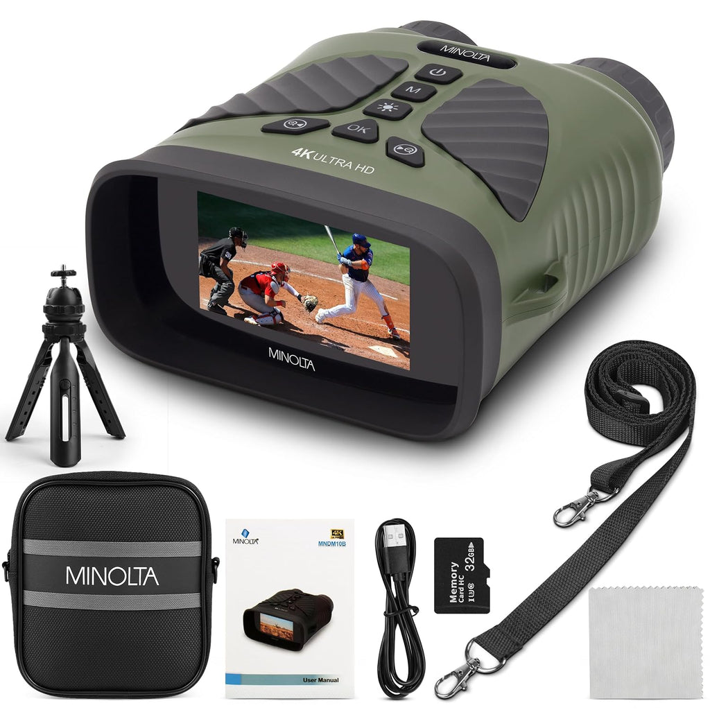 Minolta 10x25 Digital Night Vision Monocular w/Built-in 4K HD Video Camera (Green)