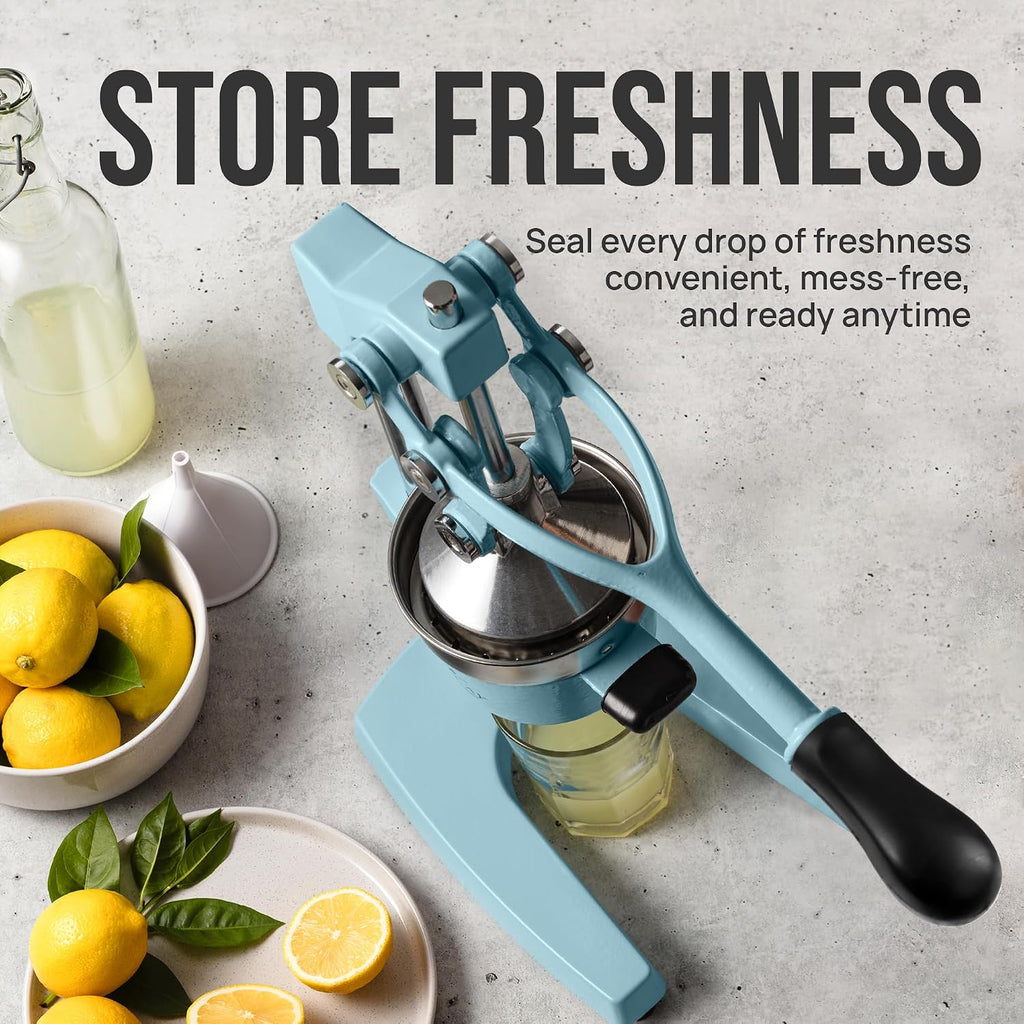 Zulay Kitchen Cast-Iron Orange Juice Squeezer - Heavy-Duty, Easy-to-Clean, Professional Citrus Juicer - Durable Stainless Steel Lemon Squeezer - Sturdy Manual Citrus Press & Orange Squeezer (Blue)