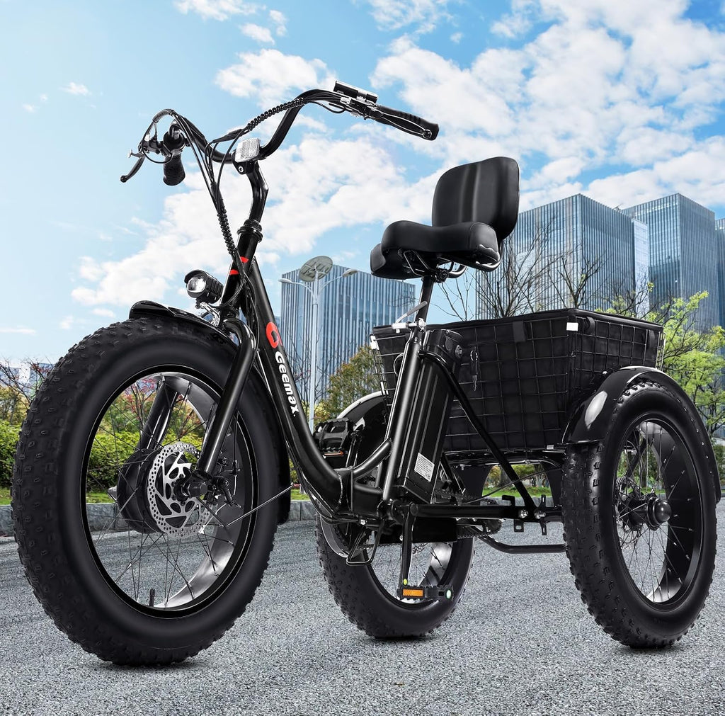 Geemax Electric Tricycle for Adults, 20' x 4.0 Fat Tire Electric Trike, Peak 500W 20MPH 36V 13Ah Lithium Battery UL Certified, Premium 80% Assembled Foldable 3 Wheel Electric Bicycle, Black