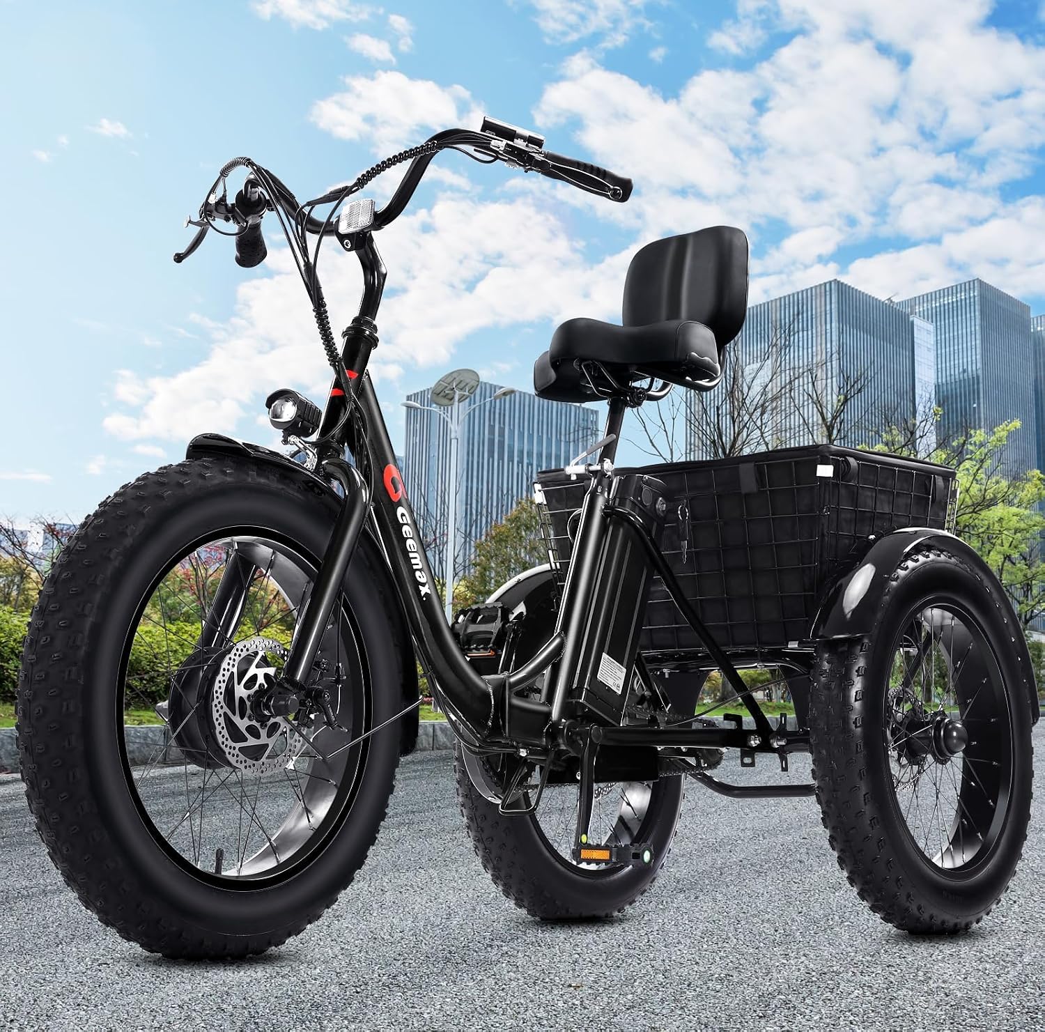 Geemax Electric Tricycle for Adults, 20' x 4.0 Fat Tire Electric Trike, Peak 500W 20MPH 36V 13Ah Lithium Battery UL Certified, Premium 80% Assembled Foldable 3 Wheel Electric Bicycle, Black