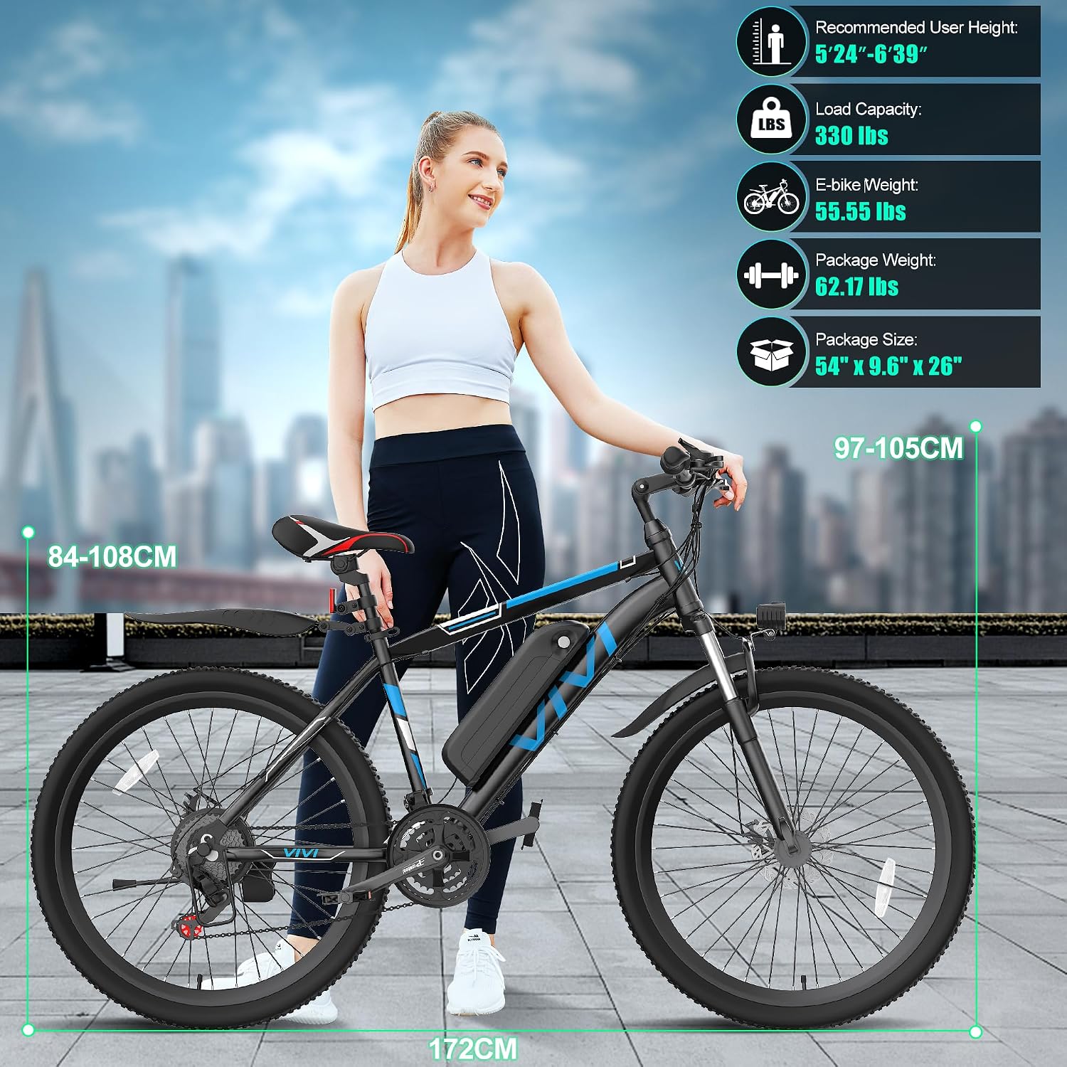 Vivi Electric Bike for Adults 26 Inch 749W Peak Ebike for Adults Removable 48V Battery, Electric Mountain Bike 21 Speed Gears, Electric Bicycle 20 mph& 50 Miles/Pedal Assist, SGS Certified to UL2849