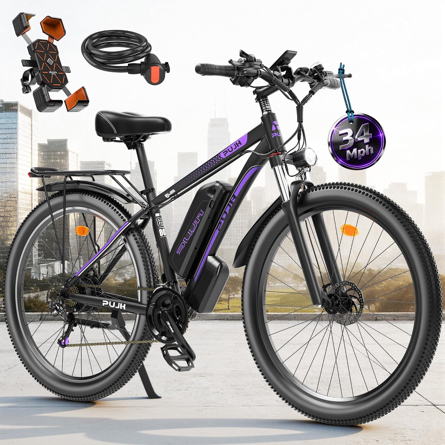 2000W Peak Electric Bike for Adults, 48V 17.5Ah 840Wh 29'' Tires Max 34 mph 30-80 Miles Range City Commuting Class3 Ebike Front Suspension Disc Brake for Off-Road Riding