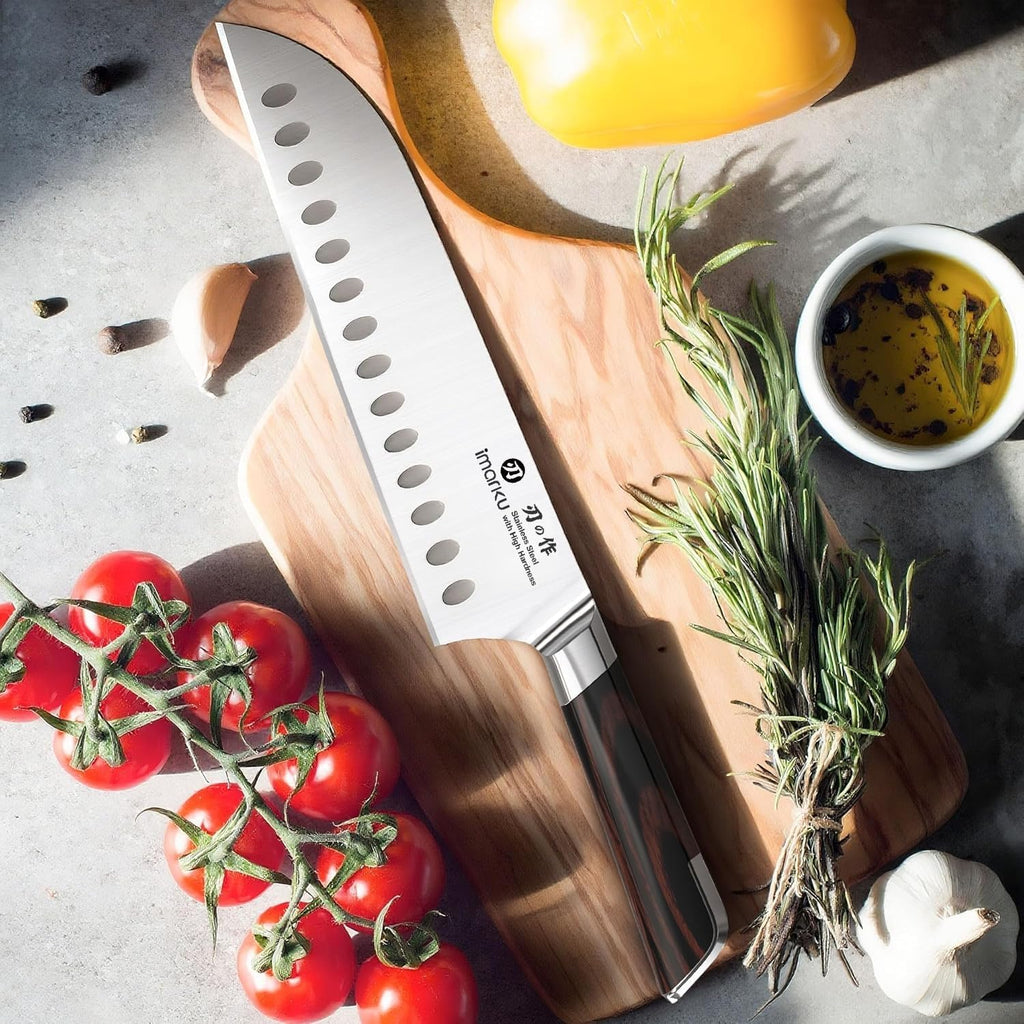 imarku Japanese Santoku Knife 7 Inch, Ultra Sharp Chef Knife, Professional Grade Powder High Carbon Steel Forged Kitchen Knife, PakkaWood Ergonomic Handle, Gifts for Women and Men