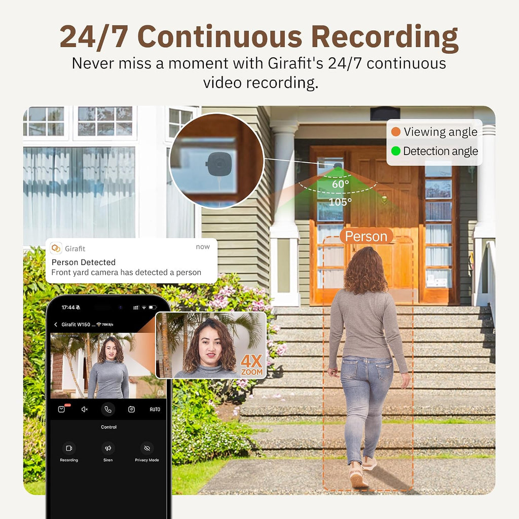 Girafit 2K Window Camera,2.4GHz & 5GHz WiFi Indoor Cameras for Home Security with ChroMax Al Color Night Vision,Person & Motion Detection,Easy & Quick Install(4 Pack)