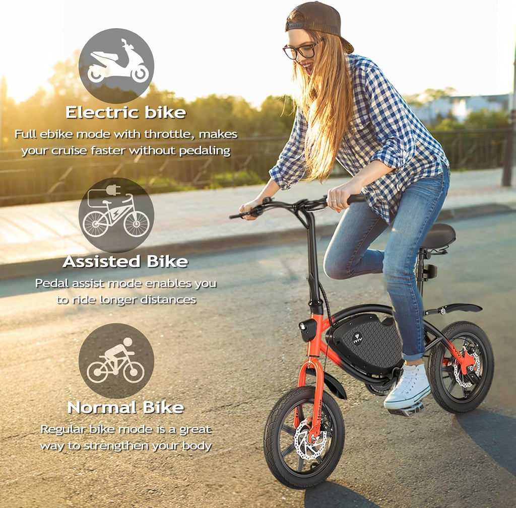 Vivi PONY01 Electric Bike, 14' Electric Bicycle for Adults and Teens Peak 500W Motor 48V 374.4WH Battery, Max 40 Miles Range(Pedal-Assist) & Top 20 Mph, Cruise Control, SGS Certified to UL2849