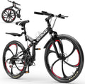 26 Inch Adult Folding Bikes/Mountain Bikes, 21 Speeds Mountain Bicycles with Full Suspension, Dual Disc Brake, High Carbon Steel Frame, Foldable Bike for Men/Women/Teen, HM-Black