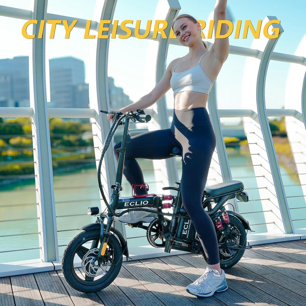 DDC SPORT Folding Electric Bike, Peak 800W Motor 25MPH,48V 14Ah Removable Battery 55Miles Ebike,14'' Lightweight Adults Electric Bicycles for Men/Women/Teens,Mini E-Bike,Full Suspension