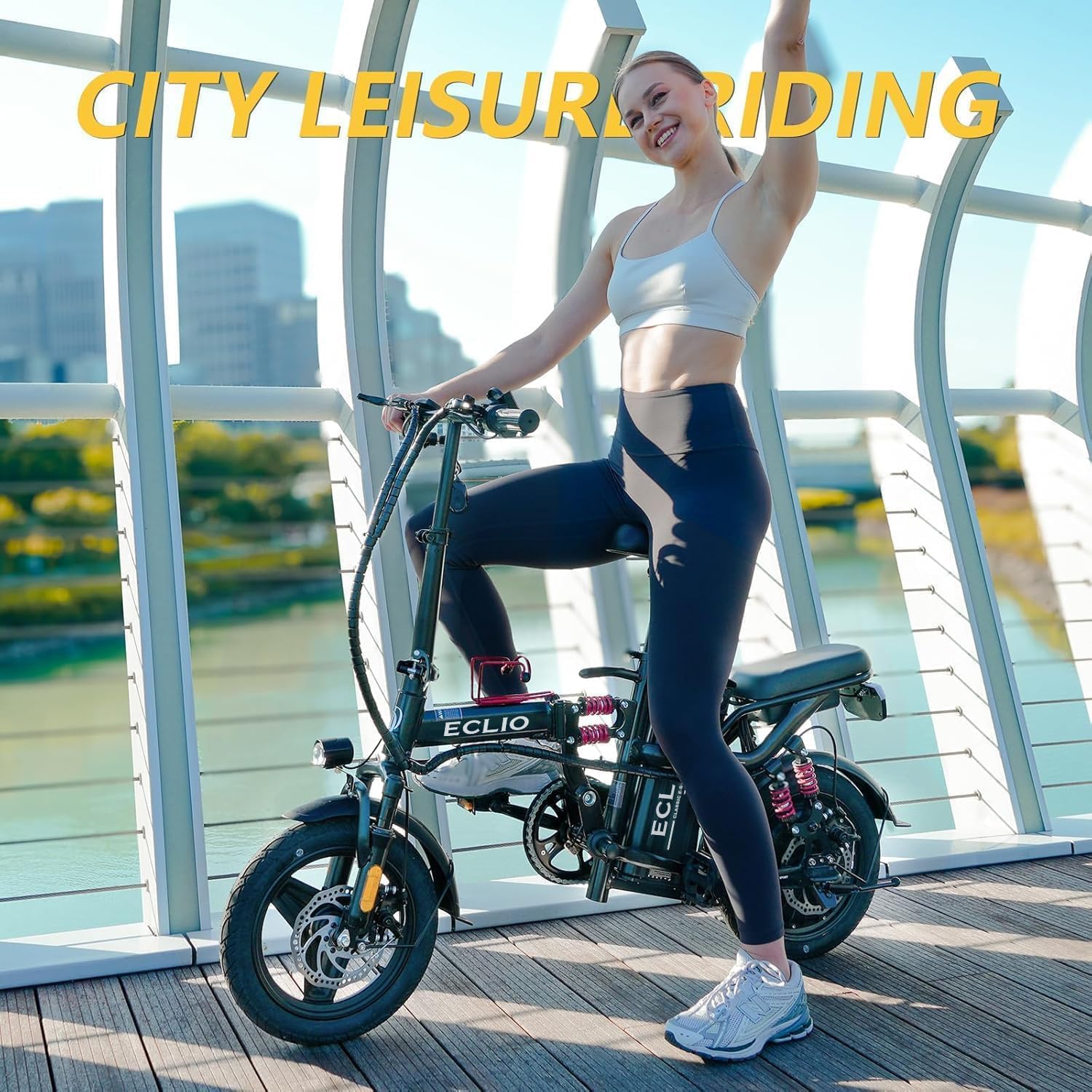 DDC SPORT Folding Electric Bike, Peak 800W Motor 25MPH,48V 14Ah Removable Battery 55Miles Ebike,14'' Lightweight Adults Electric Bicycles for Men/Women/Teens,Mini E-Bike,Full Suspension