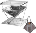 CAMPINGMOON 3 in 1 Flatpack Portable Fire Pit Grill 14 inch Foldable Stainless Steel Wood Burning Camping Stove Adjustable Height Overlanding Outdoor Cooking RV Trips Carry Bag included MT-045
