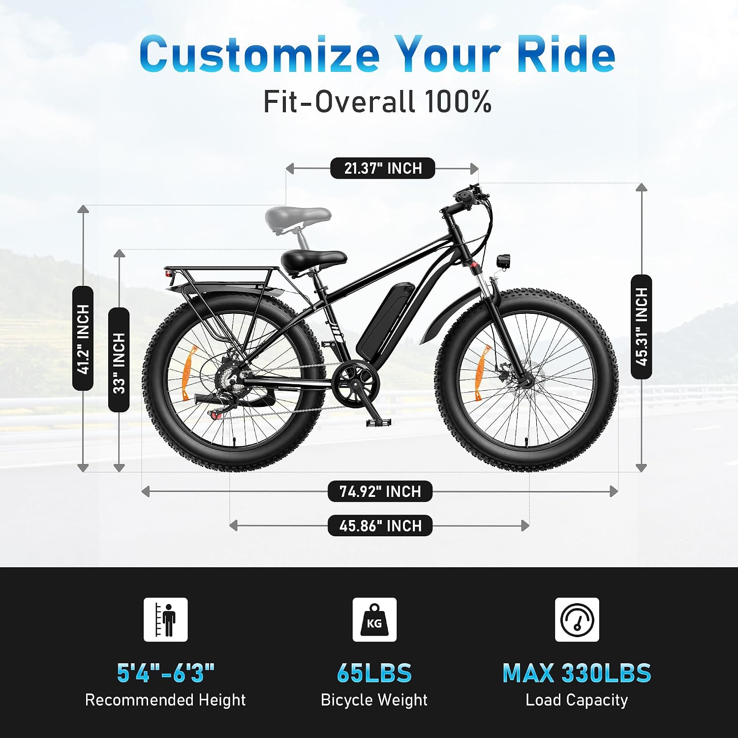 AMYET EB26 Electric Bike for Adults Peak 1500W Electric Bicycle 48V 15AH (720WH) Battery Electric Bike 26' Fat Tire Mountain 28mph 7 Speed Gears Ebike with UL 2849 Certified