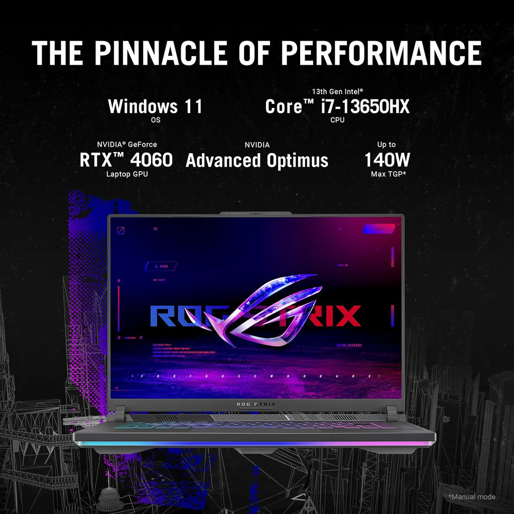 ASUS ROG Strix G16 Gaming Laptop, 165Hz Display, NVIDIA® GeForce RTX™ 4060, Intel Core i7-13650HX, 16GB DDR5, 1TB PCIe Gen4 SSD, Wi-Fi 6E, Windows 11, G614JV-AS74