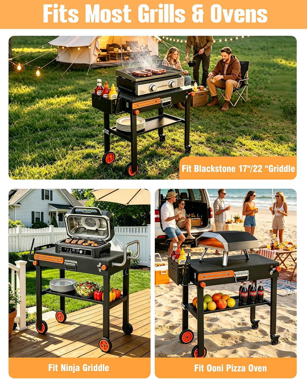 Blackstone Stand for 17' or 22' Griddle, Heavy Duty 450 LBS Blackstone Table, Foldable Portable Grill Cart with Locking Wheels, 20s Quick Setup, Anti-Wobble, Ideal for Backyard, Camping, Tailgating