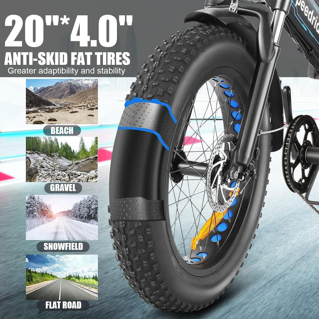 ANCHEER Folding Electric Bike for Adults, Electric Bicycle with 500W Brushless Motor(Peak 800W), 48V/499Wh Hidden Battery, Up to 55 Miles, 20'*4.0 Fat Tire Ebike, 7 Speed Gear