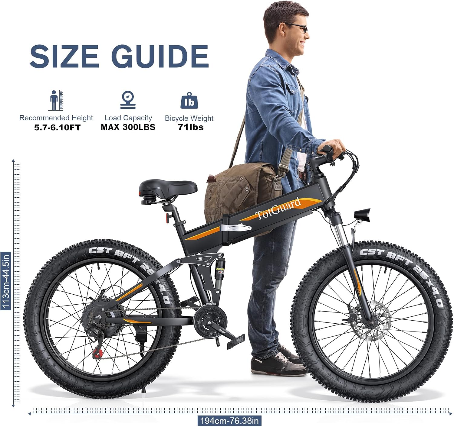 Wooken 26' x4.0 Fat Tire Electric Bike, Folding Electirc Bike for Mountain Commuter, 500W Motor 19.8 MPH, Ebikes for Adults with 48V/10.4Ah Removable Battery, Suspension Fork, 21 Speed Ebike