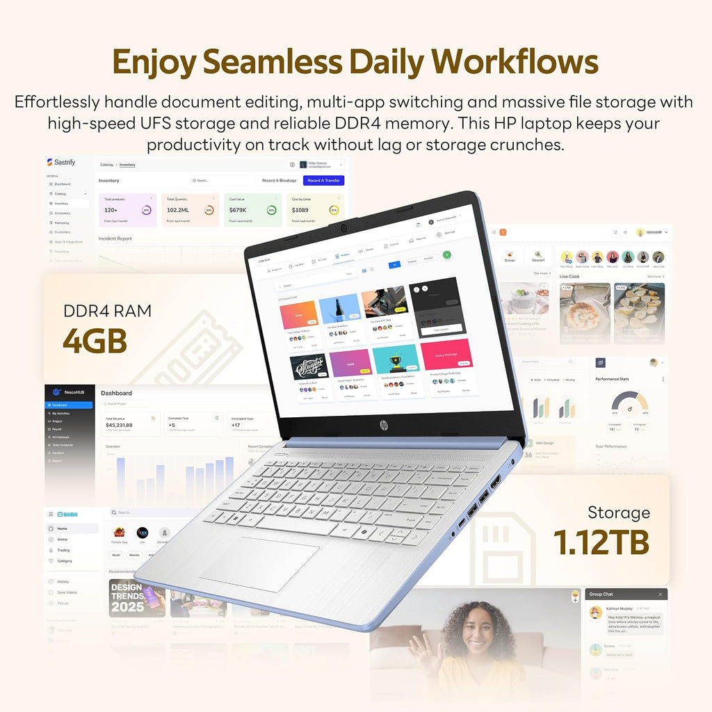 HP Flagship 14' HD Student&Business Laptop with AI Copilot, 13th Gen Intel 4-Core, 4GB RAM, 1.12TB Storage (128GB UFS + 1TB Docking Station), 1 Year Office 365, Wi-Fi 6, Win 11 S, Sky Blue
