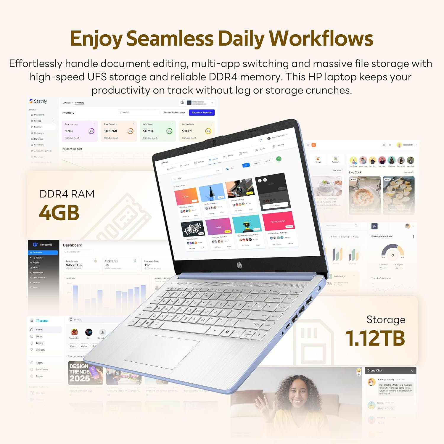 HP Flagship 14' HD Student&Business Laptop with AI Copilot, 13th Gen Intel 4-Core, 4GB RAM, 1.12TB Storage (128GB UFS + 1TB Docking Station), 1 Year Office 365, Wi-Fi 6, Win 11 S, Sky Blue