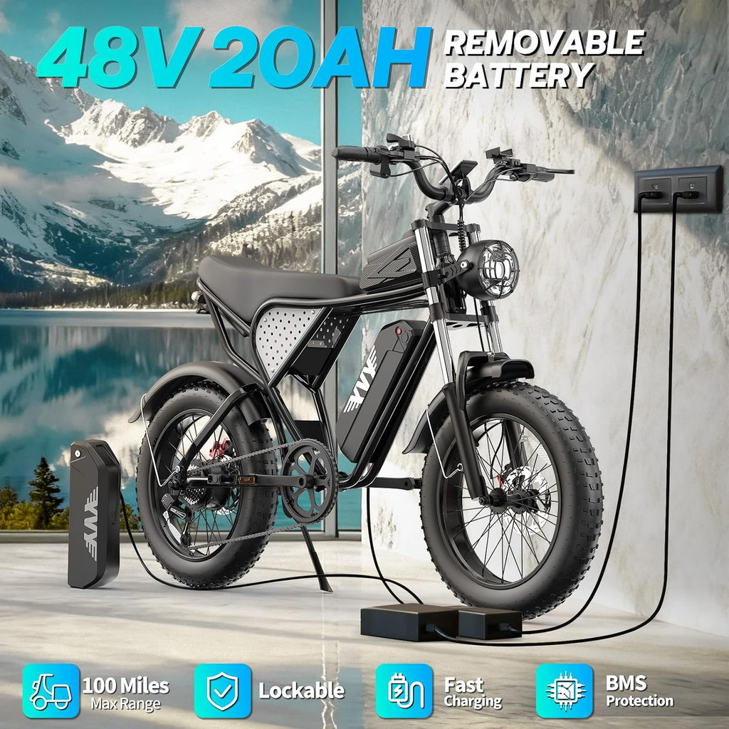 YVY 1500W Peak Electric Bike for Adults, 35MPH Top Speed 48V 20Ah Battery eBike, UL2849 Certified Mountain e-Bike for Hill Climbing, 20' Fat Tire All-Terrain, Full Suspension