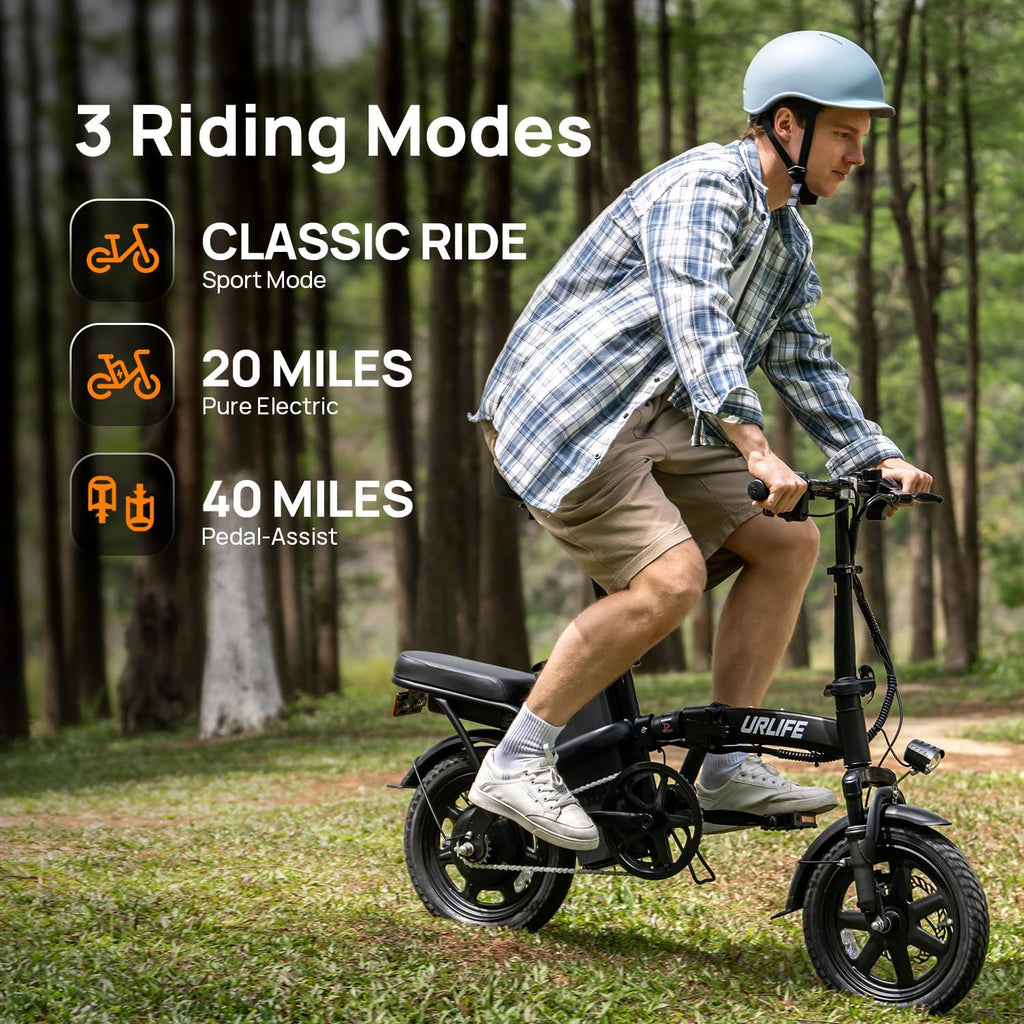 URLIFE Folding Electric Bike for Adults, 14' Portable Commuter ebikes, 20-40 Mile Long Range, 500W Peak Motor, 20MPH, UL 2849 Mini Bikes for Teens