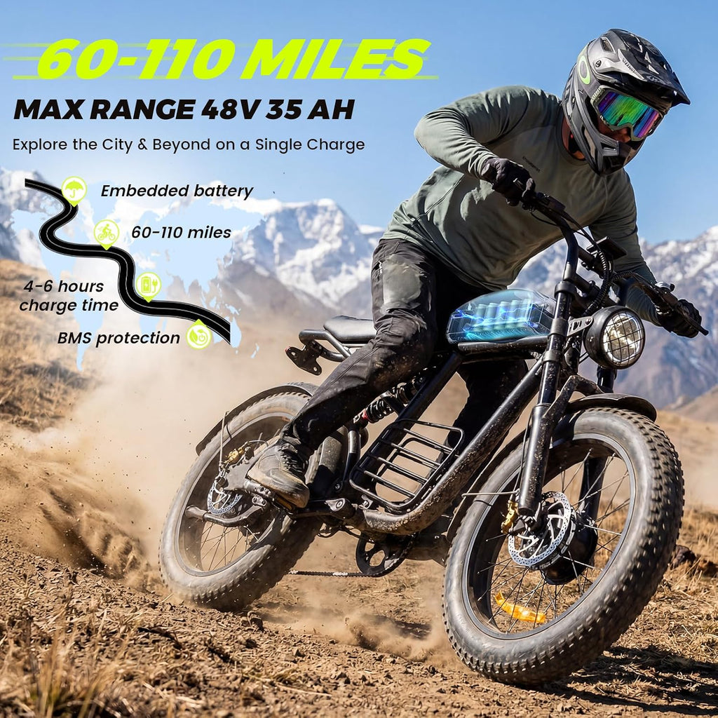 Electric Bike for Adults, 1000W/1500W/3000W Dirt Bike, 30/34/37MPH, 48V 15 Ah/20Ah/35Ah e Bike, 40/47/100 Miles Electric Motorcycle, 20' Fat Tire Off-Road Bike, All Terrain Electric Bike