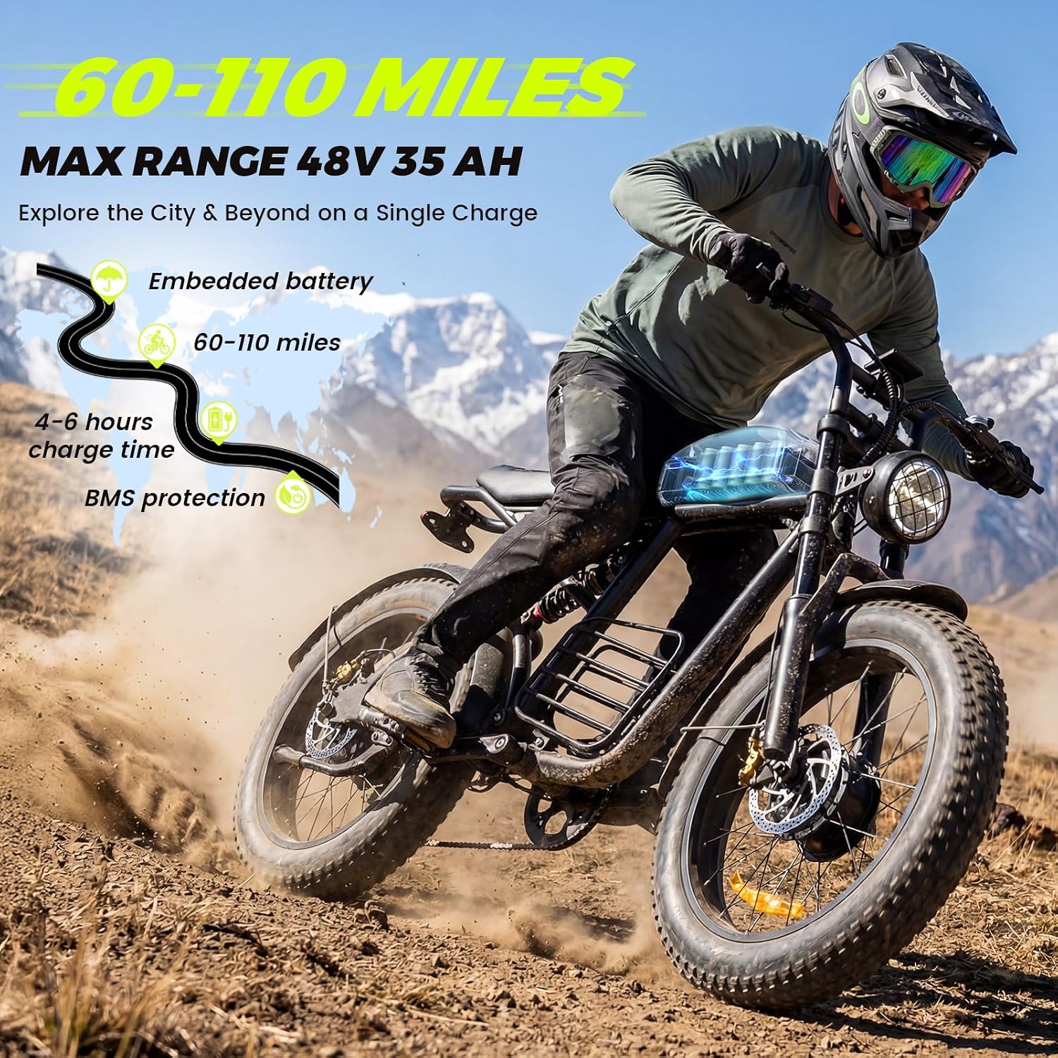Electric Bike for Adults, 1000W/1500W/3000W Dirt Bike, 30/34/37MPH, 48V 15 Ah/20Ah/35Ah e Bike, 40/47/100 Miles Electric Motorcycle, 20' Fat Tire Off-Road Bike, All Terrain Electric Bike