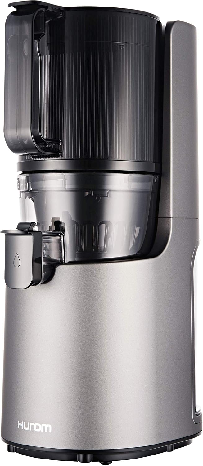 Hurom H-200 Electronic Slow Juicer Machine (Silver) - Self Feeding w Big Mouth Hopper to Fit Whole Fruits & Vegetables - Healthy Living - Easy Rinse Clean No Scrub BPA Free Easy Assembly