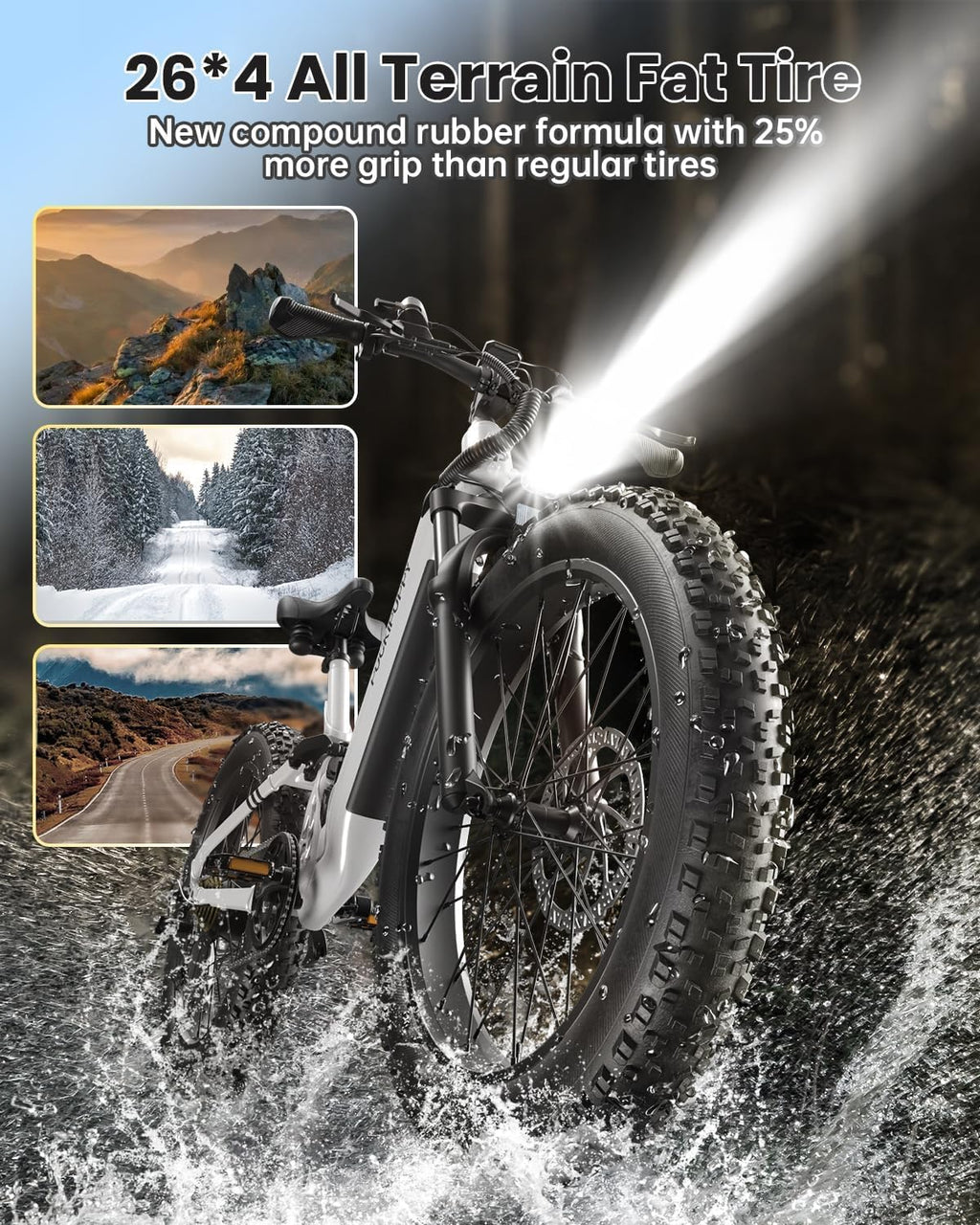 Ebike+A Luxury Accessory Pack, Electric Bike for Adults 960W, 48V 20AH Battery Adult Electric Bicycles, 26' Fat Tire Full Suspension Step-Thru Ebike, 28MPH Mountain Ebike, 7 Speed, 80Miles Range