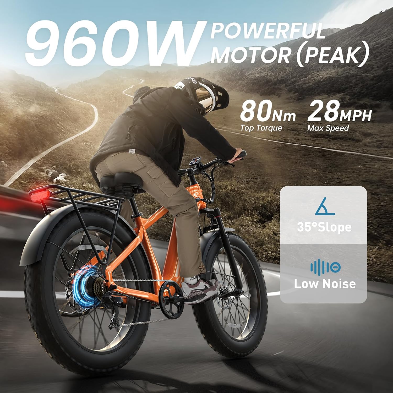 PUCKIPUPPY Electric Bike for Adults with 960W(Peak), 26' Fat Tire Electric Mountain Bike, 48V 15AH Removable Battery Ebike, 28MPH Aluminum Frame E Bike with Rear Storage Shelf