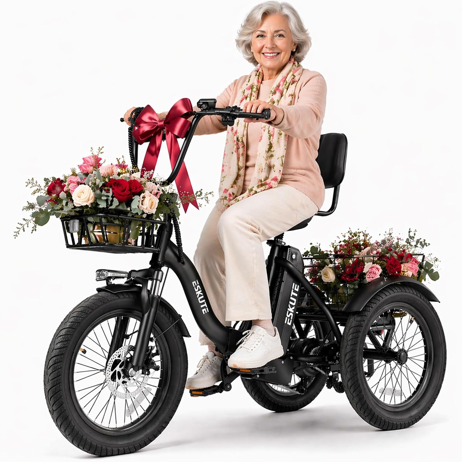 T300 Adults Electric Trike Bike, 1200W Peak Motor & 624Wh Removable Battery,18x3.0 Fat Tire Foldable 3-Wheel E-Bike with Step-Thru Design, Up to 65 Miles, Gift for Parents
