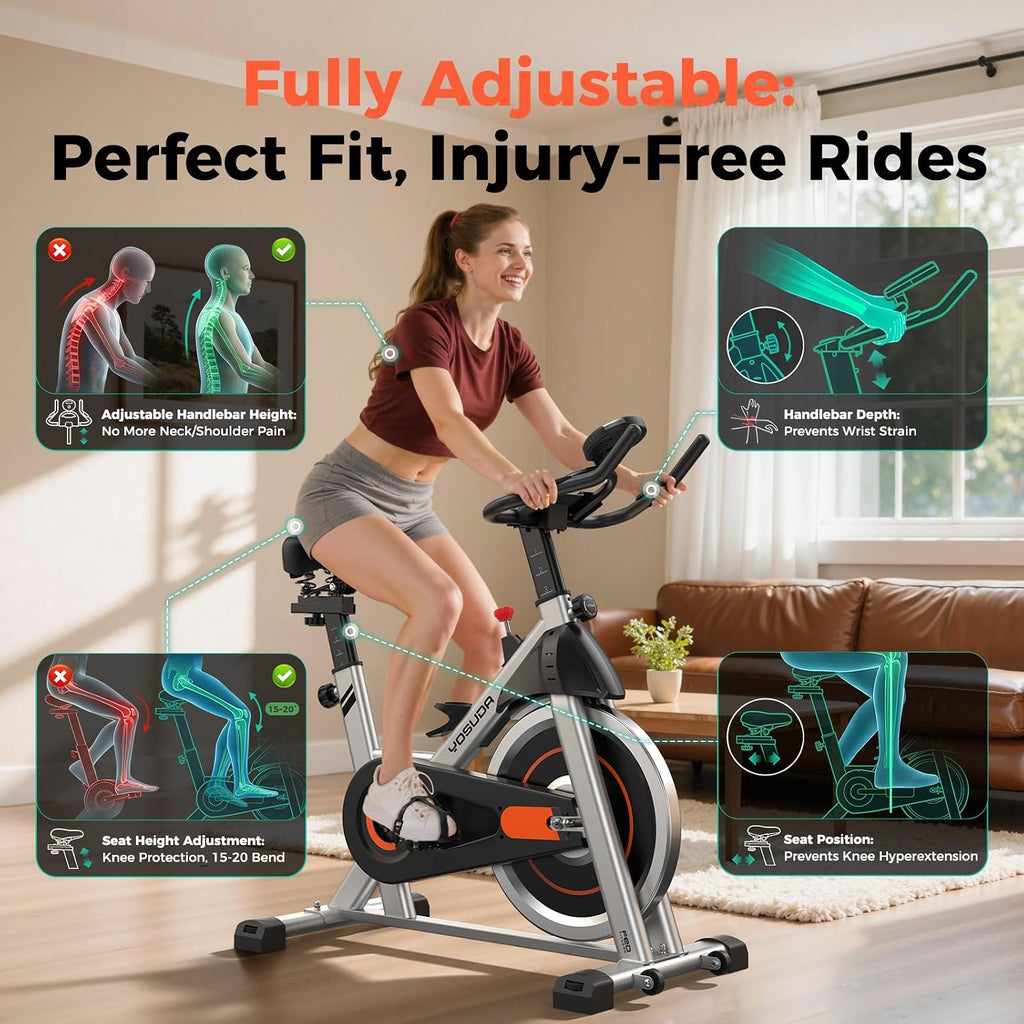 YOSUDA Exercise Bike, Brake Pad Stationary Bike for Home with Exclusive App, Magnetic Indoor Cycling Bike with 300 lb Weight Capacity, Low Noise, Tablet Holder and Fitness Courses for Weight Loss