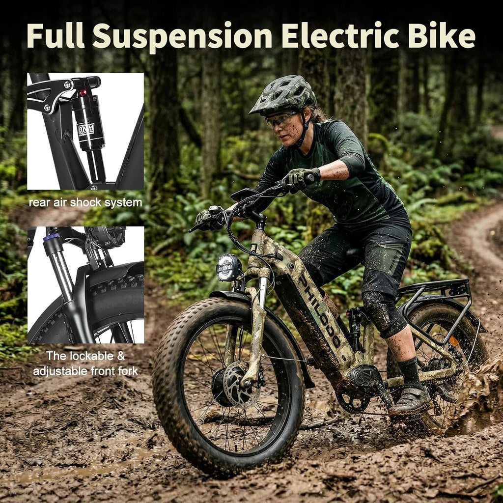5000w Dual Motor E-Bike 60V Electric Bike for Adults,45 MiIe P-Hour Full Suspension Hydraulic Disc Brakes EBike,26/24x4 Fat Tires Mountain Bikes for All Terrain Snow/Sand