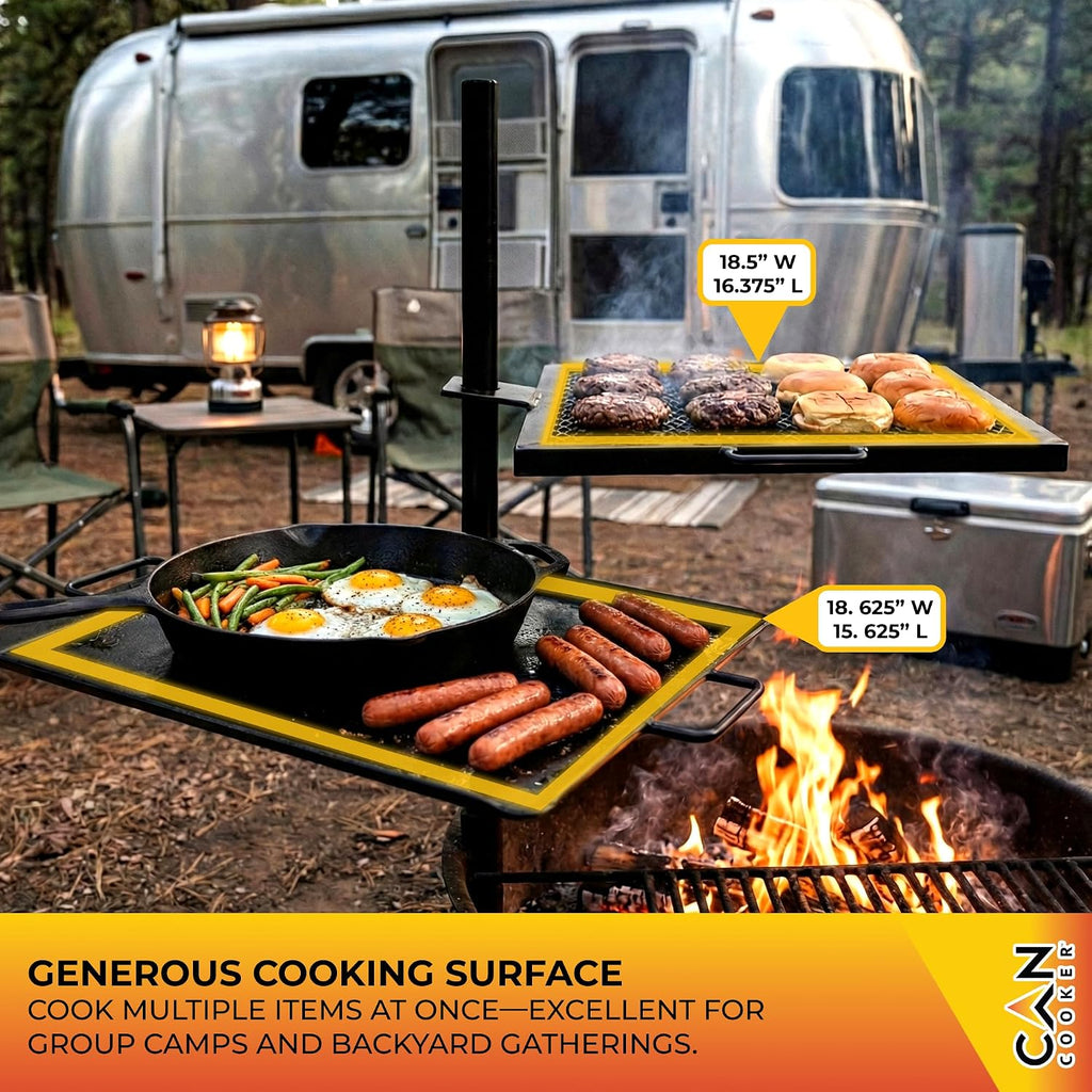GameMaker Open Fire Cooking Grill – Portable Campfire Grill for Open Flame Cooking, Firepits, Outdoor Fire Rings & Camping – Heavy-Duty, Easy Setup & Adjustable Height