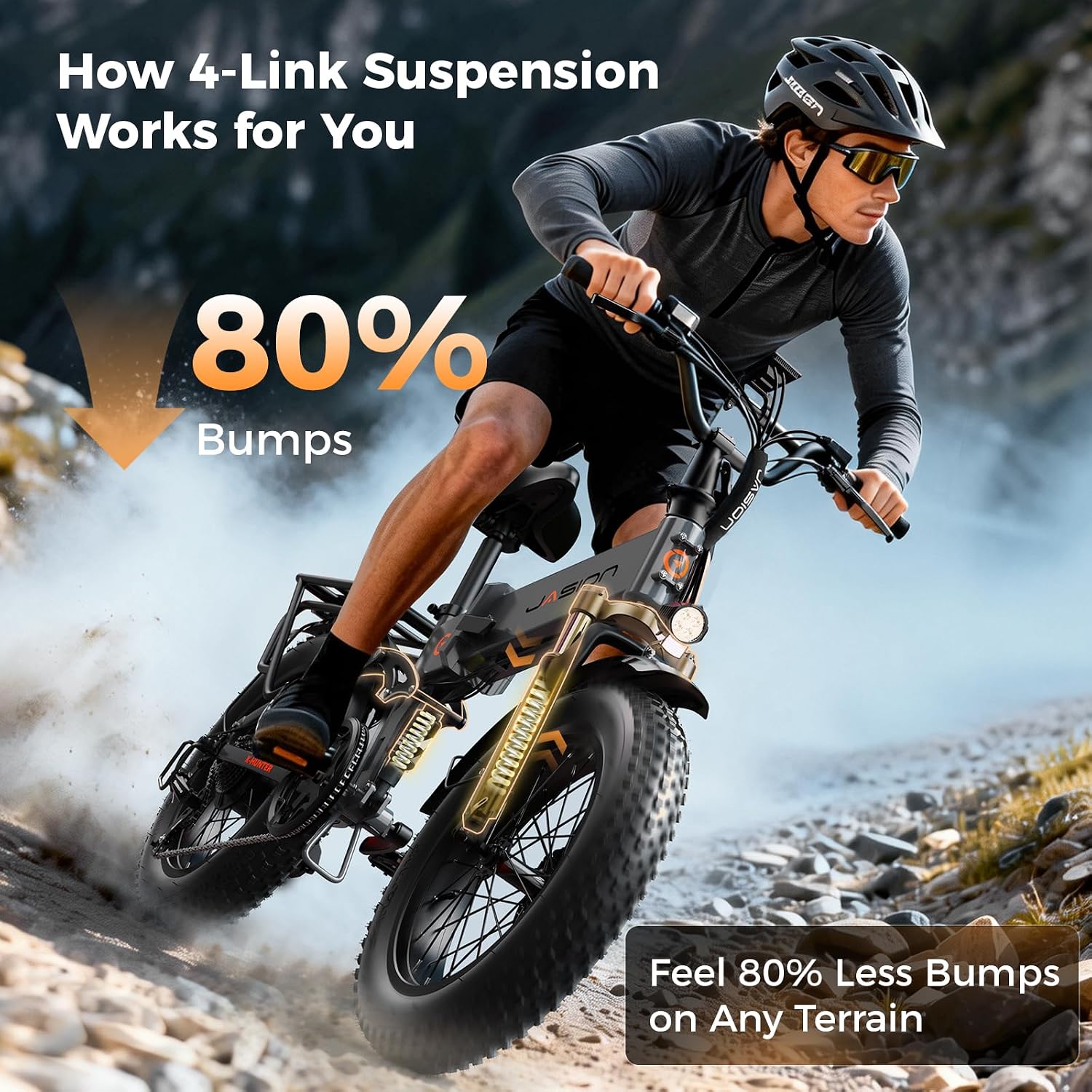 Jasion X Hunter/PRO Electric Bike for Adults,1800W/1400W Peak 20''Fat Tire Foldable Ebike,Folding E Bike Up to 80/70 Miles Range,720/624WH Removable Battery,30 MPH E Bike,Certified by UL2849
