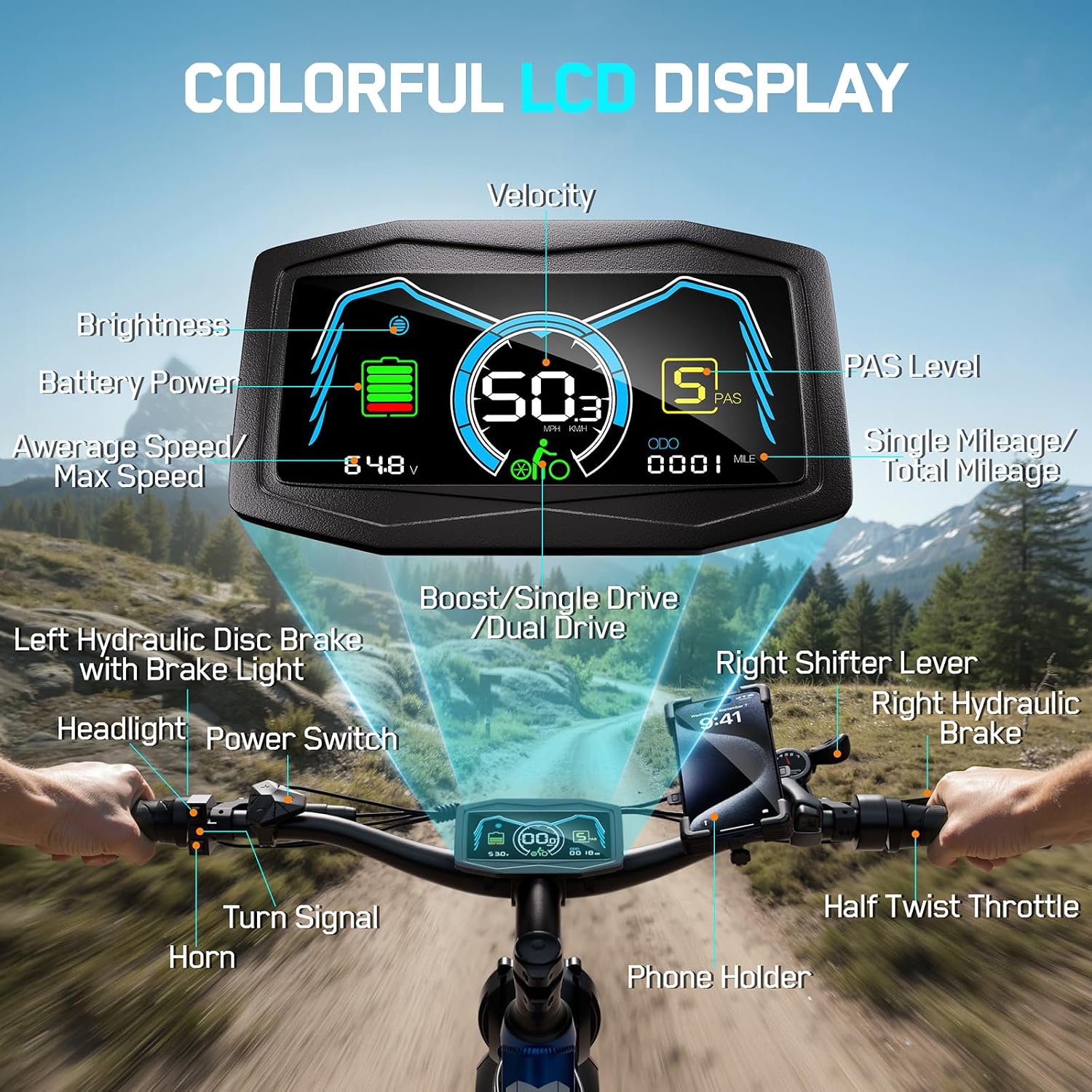 6000W Electric Bike for Adults,60V 1200WH 45MPH Dual Motor Mountain Ebike Up to100 Miles Long Range Electric Bicycle 24' Fat Tire Fast Bicycle for Men Women Full Suspension Brake/Turn Signal