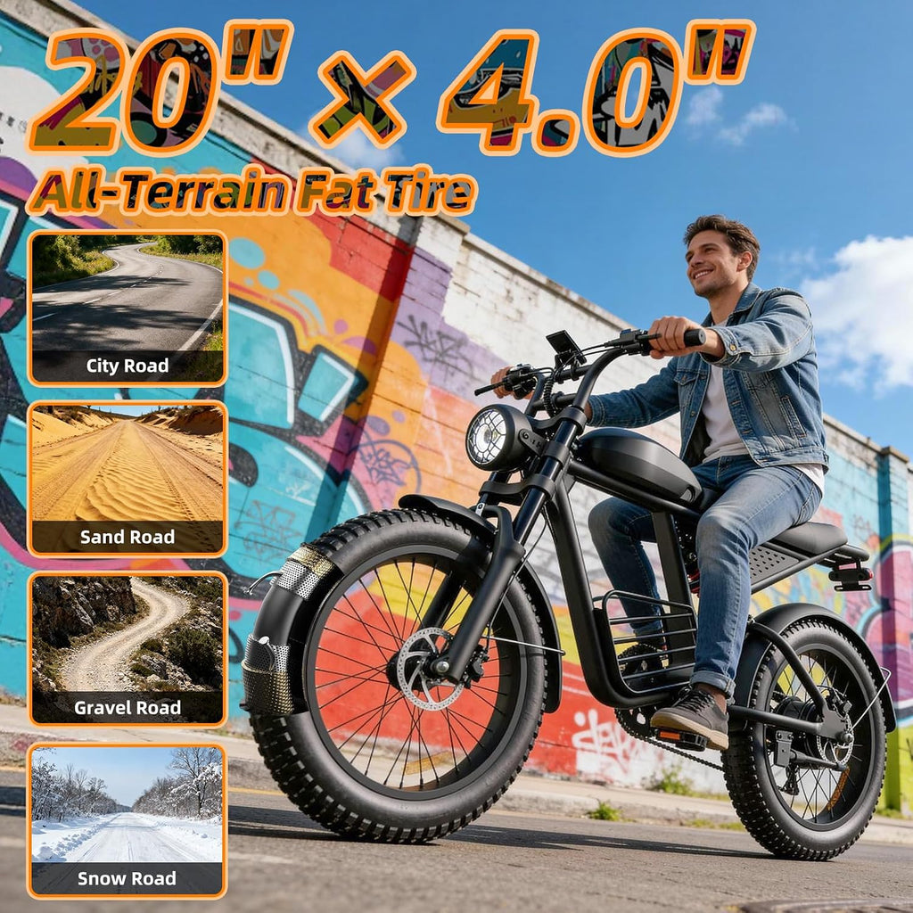 20' Electric Bike for Adults with 1000W/1600W/3000W Peak Dual Motor,Max Speed 33-37MPH,Up to 60Miles,Moped ebikes with 20/35Ah Battery,Shipped from USA Warehouse