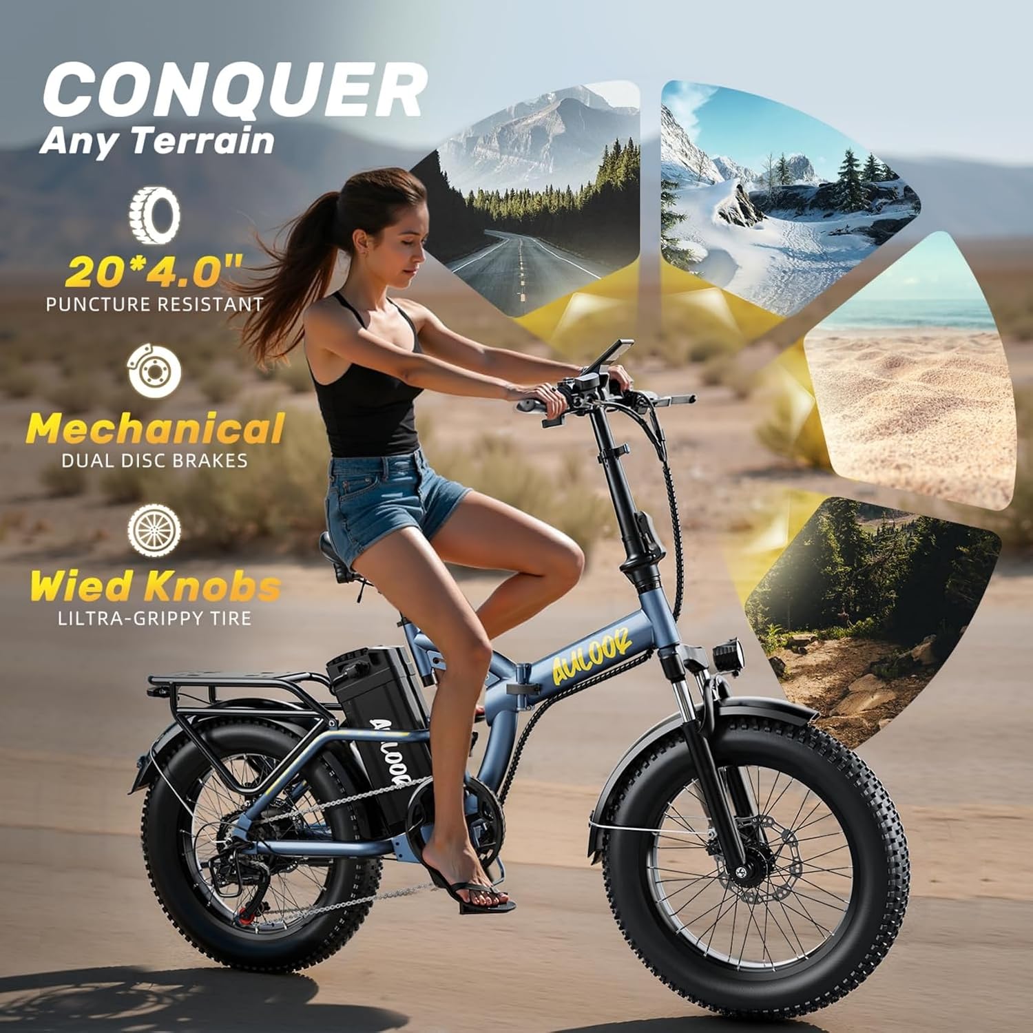 Folding Electric Bike for Adults and Seniors, 1000W Motor 48V 20AH Battery 30MPH 80 Miles, 20' Fat Tire All Terrain Ebike, 7-Speed Commuter E Bike, Step-Thru Electric Bicycle for Women and Teens