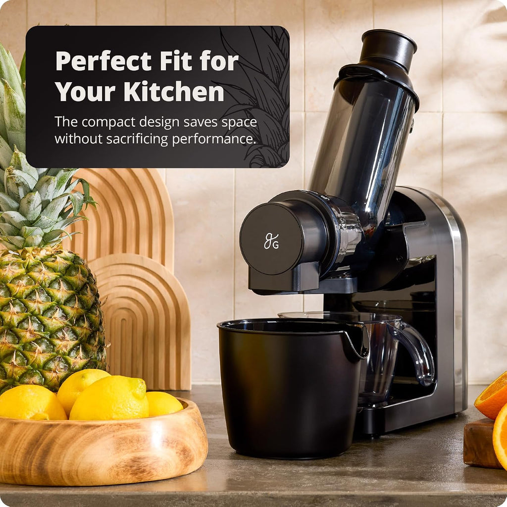 Greater Goods Cold Press Juicer, Powerful Slow Masticating Juice Extractor with Quiet Motor for Fruits and Vegetables, High Juice Yield, Easy to Clean, Onyx Black