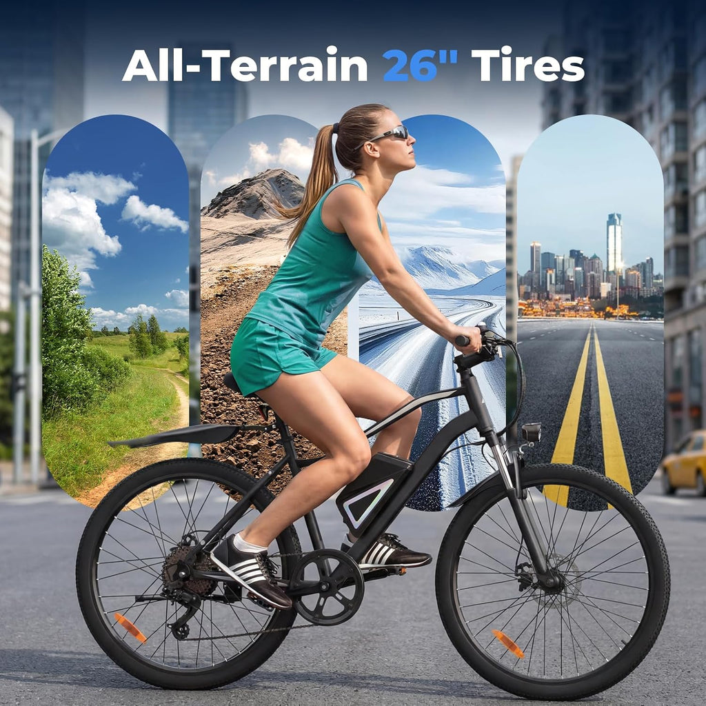 Electric Bike - 750W/1000W/1500W Motor Electric Bicycle, 20MPH, 55/70/80 Miles, Removable Battery, Shock Absorber, 5 Speed E Bike, 26' Tire Commuter Electric Bicycle for Adults