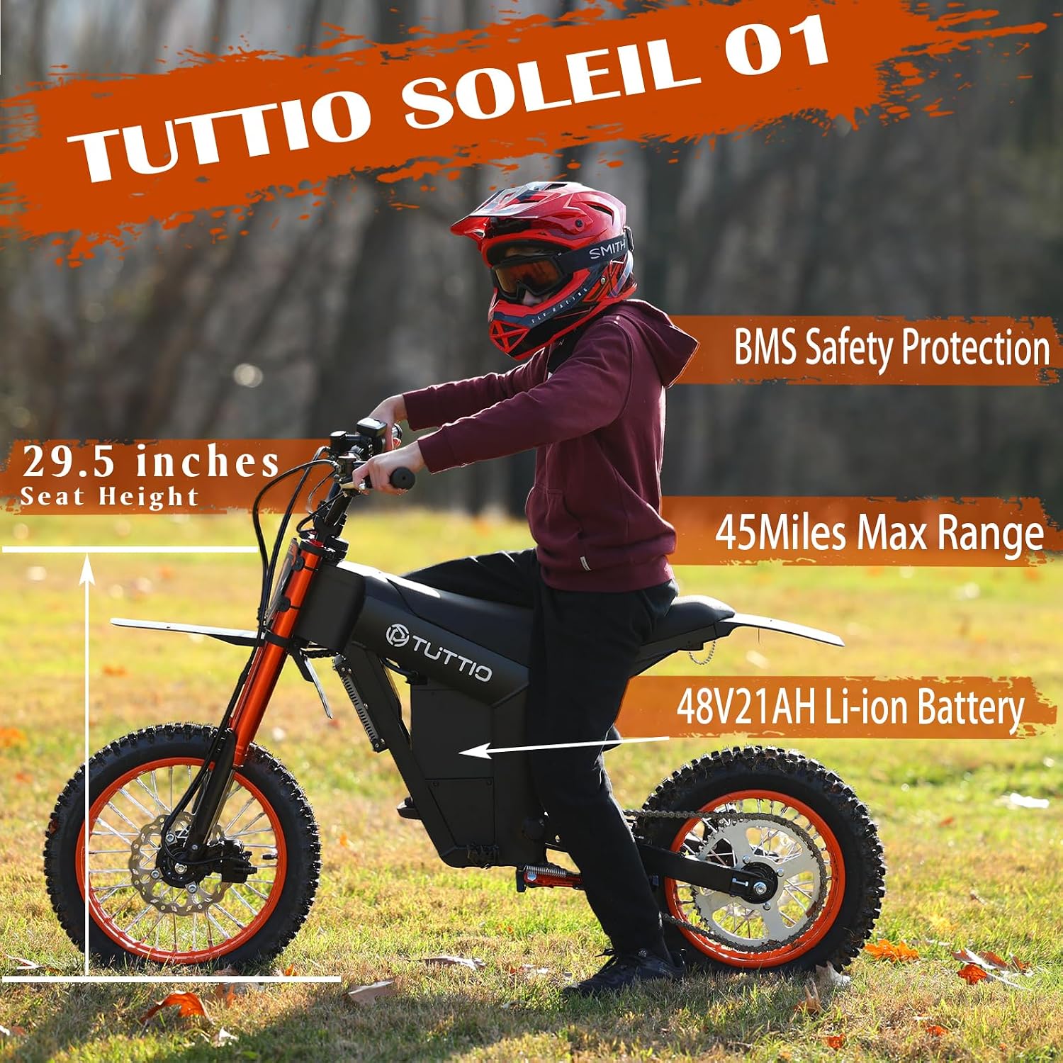 Tuttio Electric Dirt Bike Teens Adults 2000W/3000W 220NM 37MPH Electric Bike 48V 21AH Removable Battery with Hydraulic Brakes (21AH Dirt Bike)
