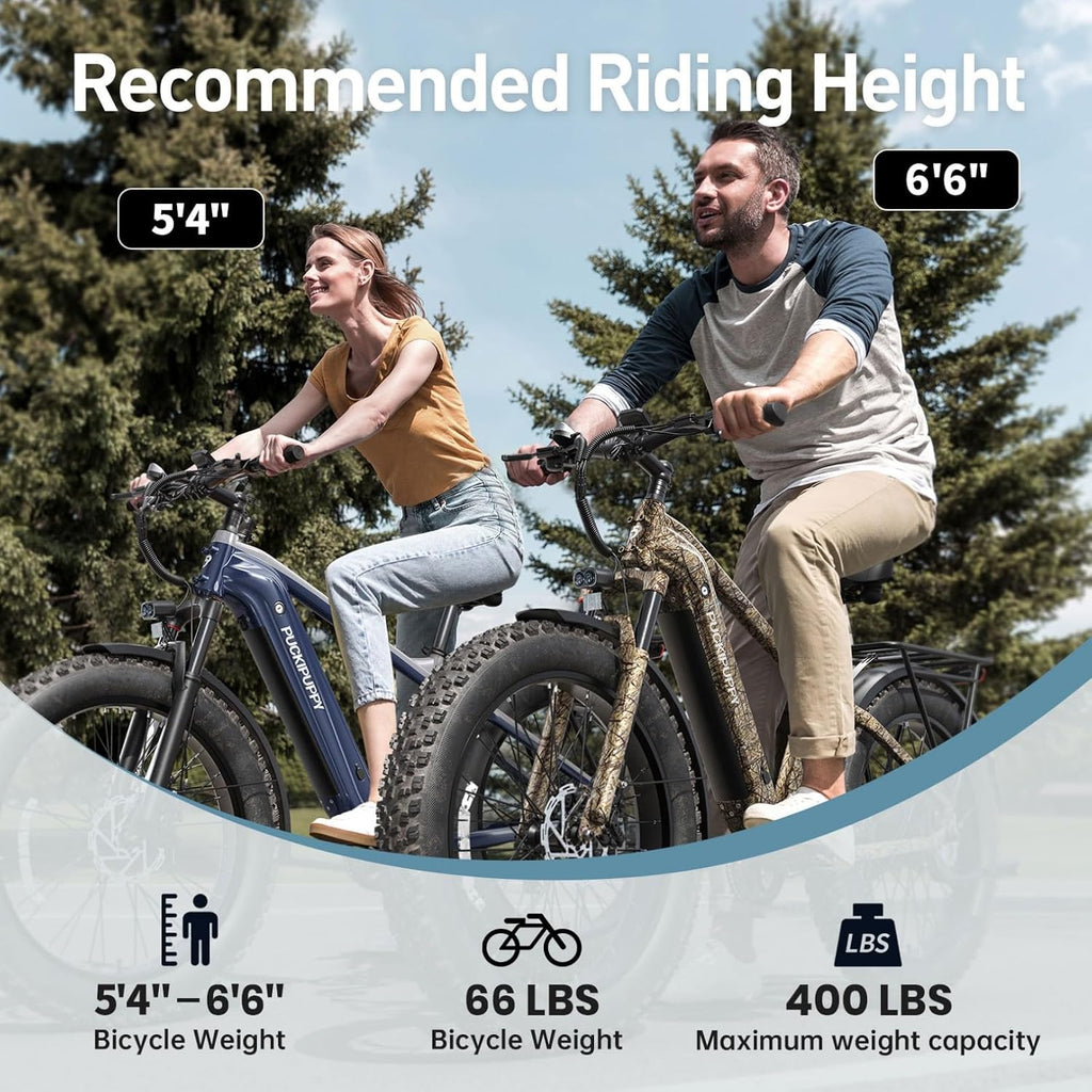 PUCKIPUPPY Electric Bike for Adults 960W, 26' Fat Tire 80Miles Range Electric Mountain Bike, 48V 15AH Removable Battery Ebike, 28MPH 7 Speed Aluminum Frame E Bike with Rear Storage Shelf