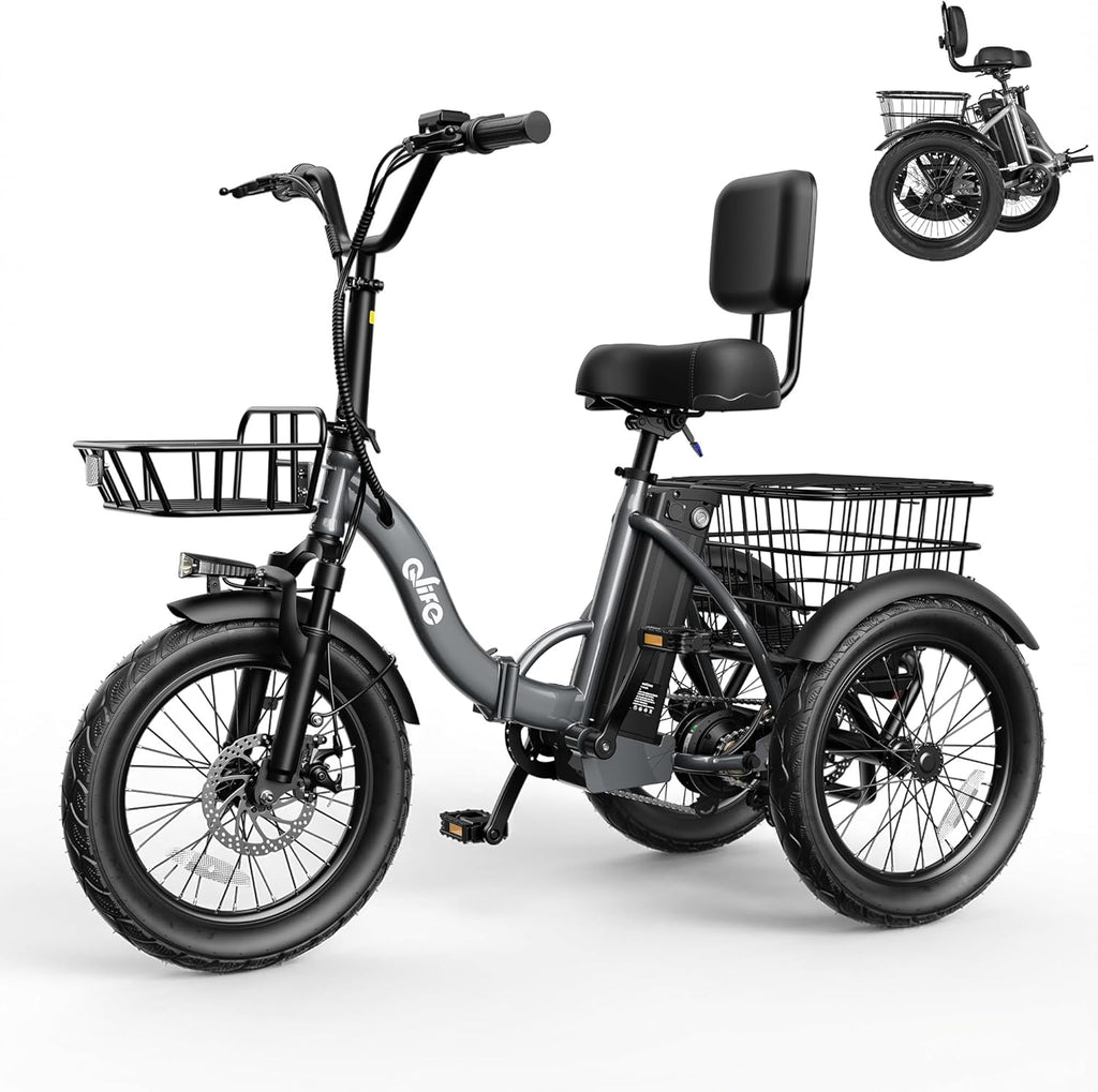 Qlife Triker Electric Bike, 1200W Brushless Motor Folding Trike Ebike, 48V10.4AH Removable Battery, 3 Wheel Electric Bicycle, 18 Tire Tricycle for Adults
