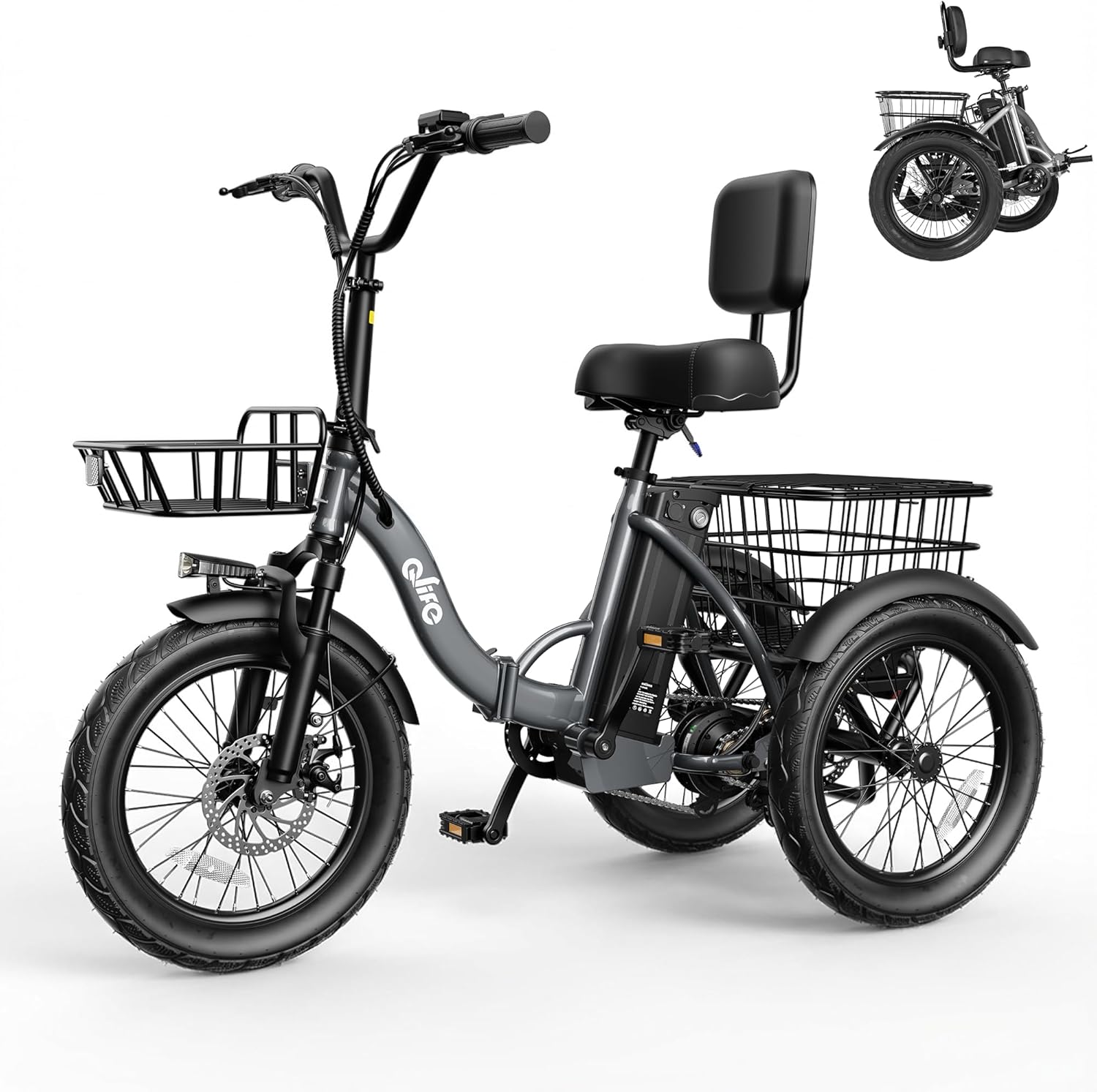 Qlife Triker Electric Bike, 1200W Brushless Motor Folding Trike Ebike, 48V10.4AH Removable Battery, 3 Wheel Electric Bicycle, 18 Tire Tricycle for Adults